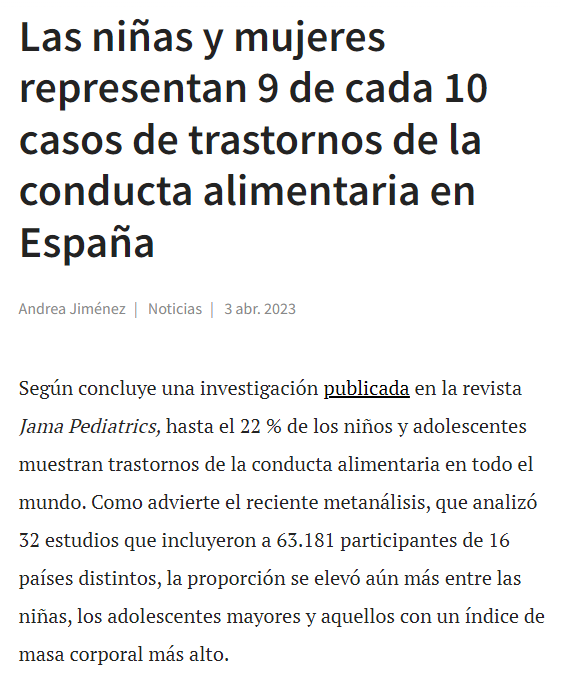 22% de los adolescentes del mundo muestran algún trastorno de la conducta alimentaria